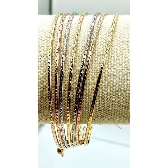14k Tricolor Gold Set of Seven Bangles a/k/a Seminario Bangles - Picture 6 of 9